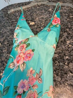 Cache Turquoise Floral Maxi Dress with Pink & Green Accents